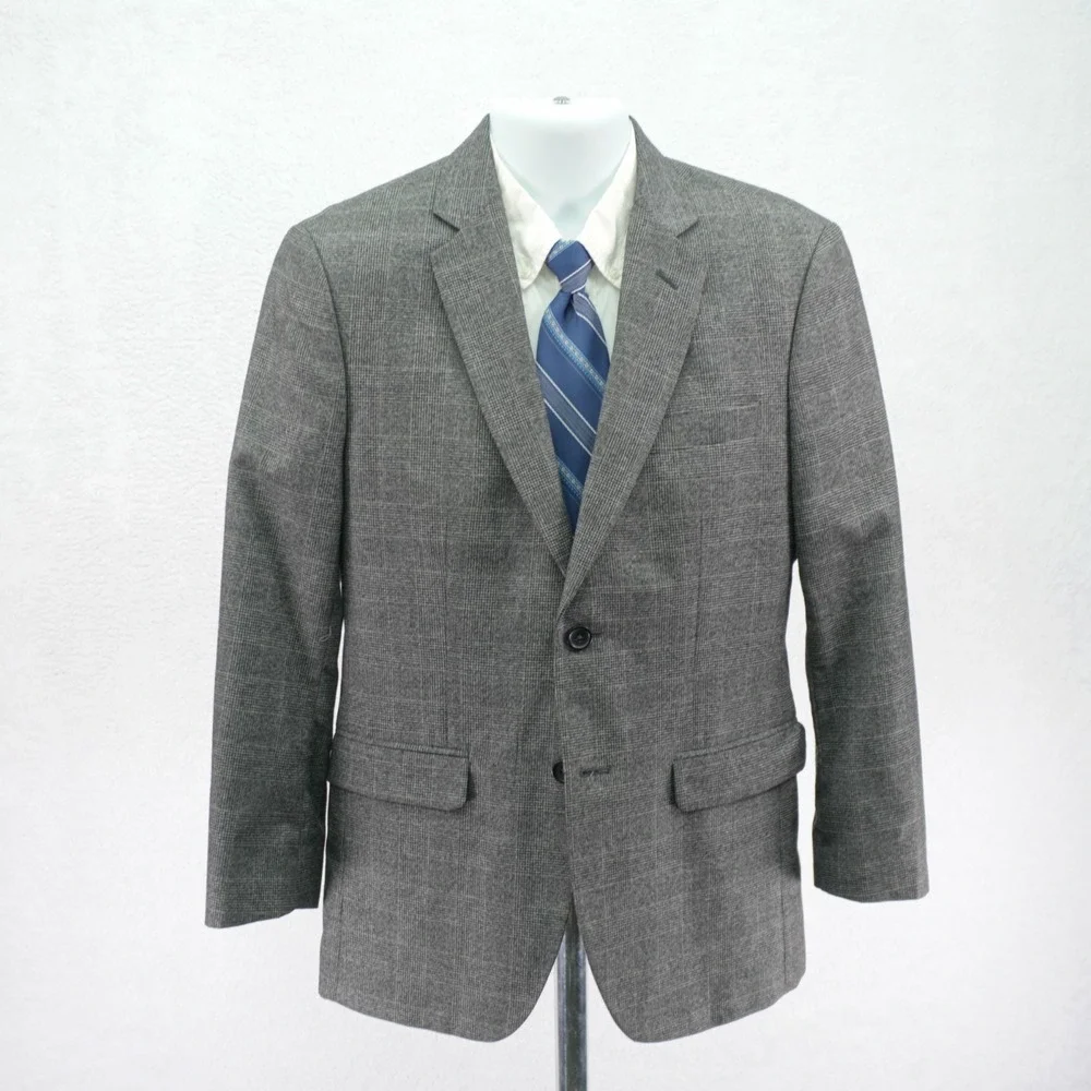 Banana Republic Tailored Fit Men's Wool Blend Plaid Gray Blazer 36S Tagged‎ 38S